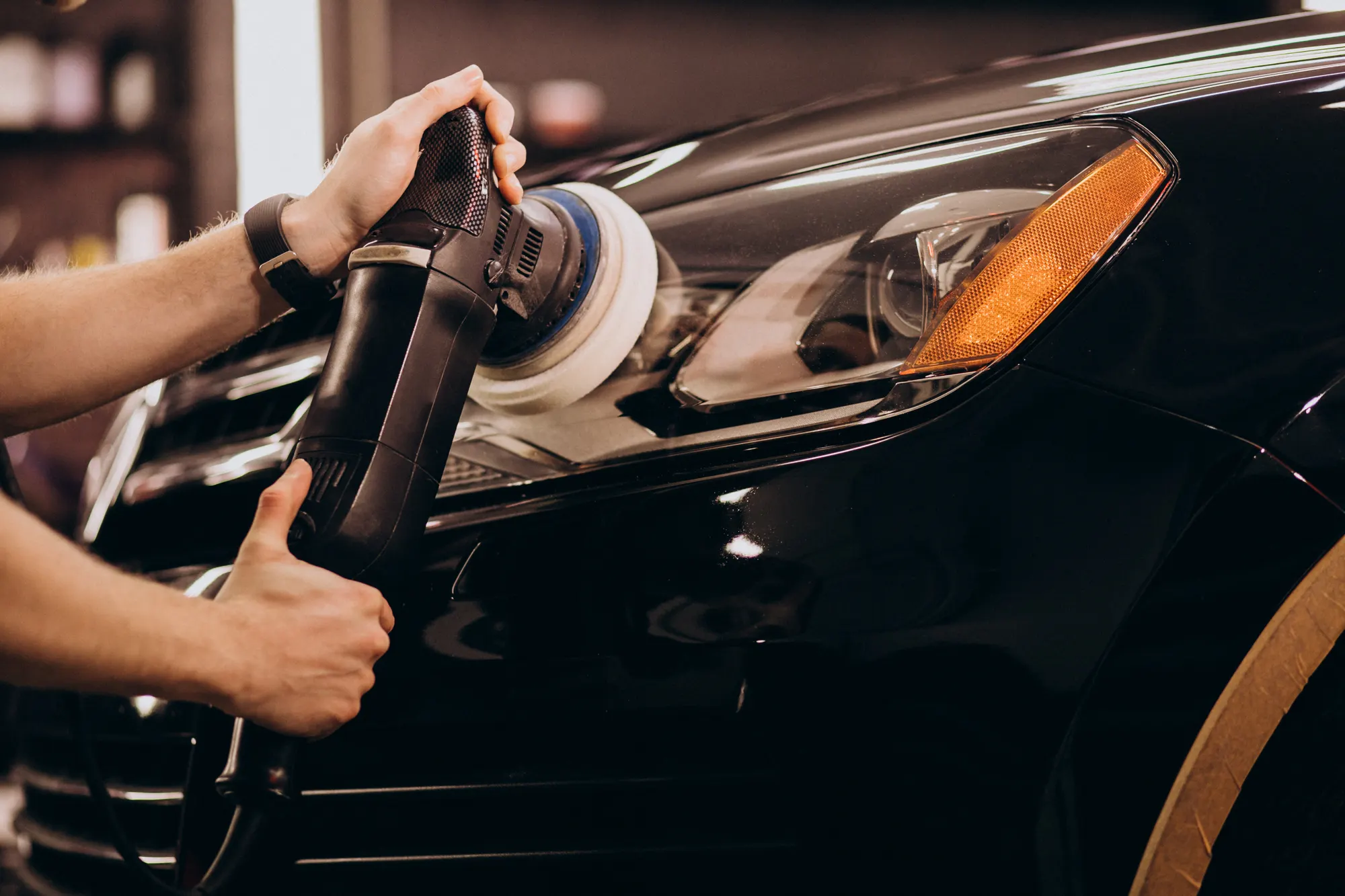 Detailing a headlight at the station