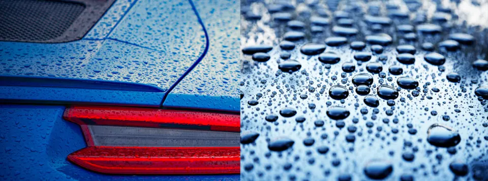 Water beading on a ceramic-coated car surface.